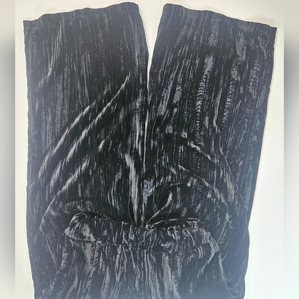 Made In‎ Italy Velvet Pants Womens Medium Black Stretchy Whimsy Goth Wide Leg - Picture 5 of 9